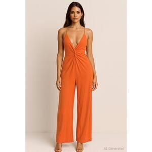 Forever 21 Orange  Open Back Wide Leg Linen Blend Jumpsuit – Size L NWOT